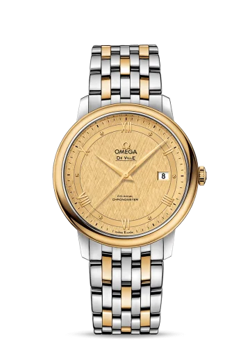 Omega - 424.20.40.20.08.001 De Ville Prestige Co-Axial 39.5 Stainless Steel / Yellow Gold / Vintage Champagne Silk / Bracelet