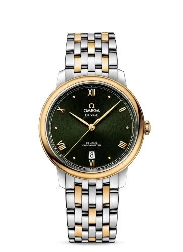 Omega - 424.20.40.20.10.001 De Ville Prestige Co-Axial 39.5 Stainless Steel / Yellow Gold / Green Sunburst / Bracelet