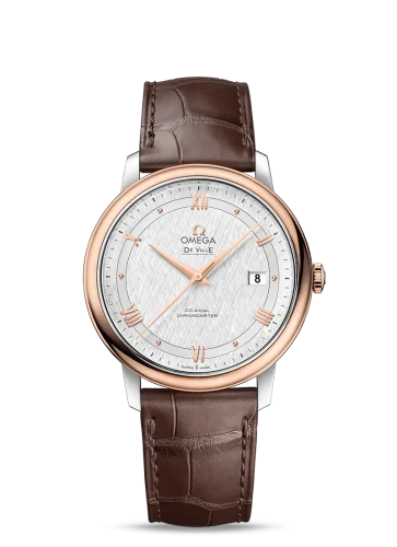 Omega - 424.23.40.20.02.002 De Ville Prestige Co-Axial 39.5 Stainless Steel / Red Gold / Vintage Silk Silver