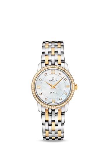 Omega - 424.25.27.60.55.001 De Ville Prestige Quartz 27.4 Stainless Steel / Yellow Gold / Diamond / Diamond MOP