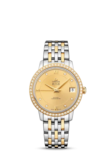 Omega - 424.25.33.20.58.001 De Ville Prestige Co-Axial 32.7 Stainless Steel / Yellow Gold / Diamond / Champagne / Bracelet