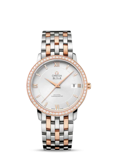 Omega - 424.25.37.20.52.001 De Ville Prestige Co-Axial 36.8 Stainless Steel / Red Gold / Silver / Diamond / Bracelet