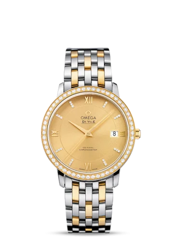 Omega - 424.25.37.20.58.001 De Ville Prestige Co-Axial 36.8 Stainless Steel / Yellow Gold / Champagne / Diamond / Bracelet