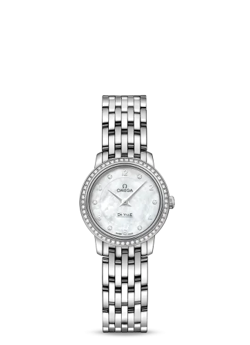 Omega - 424.55.24.60.55.003 De Ville  Prestige Quartz Ladies 24.5 White Gold Diamond / MOP / Bracelet