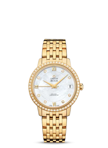 Omega - 424.55.33.20.55.001 De Ville Prestige Co-Axial 32.7 Yellow Gold Diamond / MOP / Bracelet