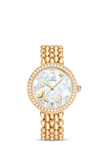 Omega - 424.55.33.20.55.008 De Ville Prestige Dewdrop Co-Axial 32.7 Yellow Gold / MOP Butterfly / Diamond / Bracelet