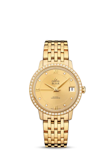 Omega - 424.55.33.20.58.001 De Ville Prestige Co-Axial 32.7 Yellow Gold / Diamond / Champagne / Bracelet