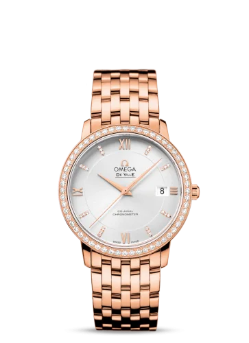 Omega - 424.55.37.20.52.001 De Ville Prestige Co-Axial 36.8 Red Gold Diamond / Silver / Diamond / Bracelet