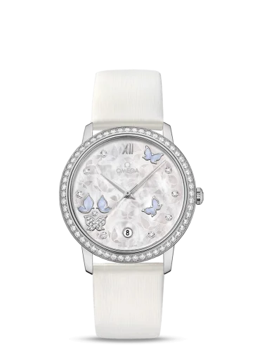 Omega - 424.57.37.20.55.002 De Ville Prestige Co-Axial 36.8 White Gold / MOP Butterfly / Diamond