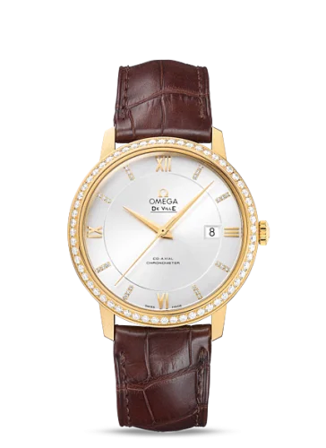 Omega - 424.58.40.20.52.001 De Ville Prestige Co-Axial 39.5 Yellow Gold / Silver / Diamond