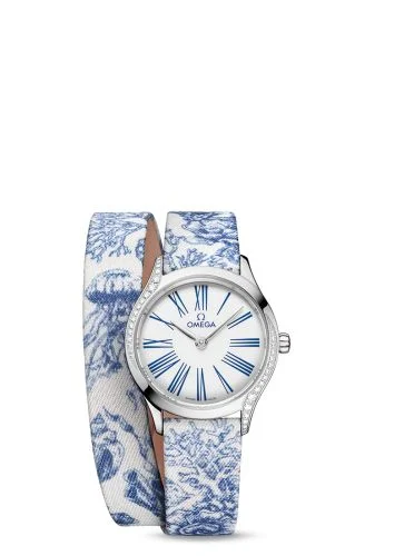 Omega - 428.17.26.60.04.001 Mini Trésor Quartz 26 Stainless Steel - Diamond / White - Blue / Toile de Jouy - Double Tour