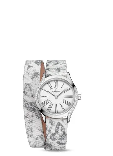 Omega - 428.17.26.60.04.002 Mini Trésor Quartz 26 Stainless Steel - Diamond / White - Grey / Toile de Jouy - Double Tour