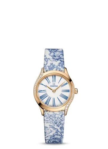 Omega - 428.57.26.60.04.001 Mini Trésor Quartz 26 Moonshine Gold - Diamond / White - Blue / Toile de Jouy