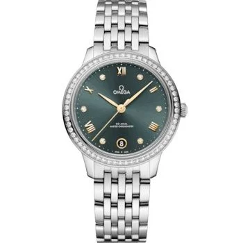 Omega - 434.15.34.20.60.001 De Ville Master Chronometer 34 Stainless Steel - Diamond / Green / Bracelet