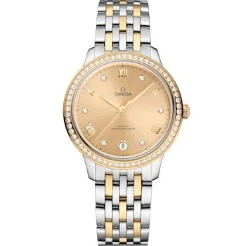 Omega - 434.25.34.20.58.001 De Ville Master Chronometer 34 Stainless Steel - Yellow Gold - Diamond / Champagne / Bracelet