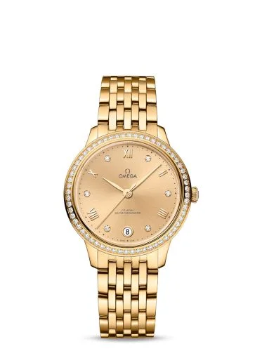 Omega - 434.55.34.20.58.001 De Ville Master Chronometer 34 Yellow Gold - Diamond / Champagne - Diamond / Bracelet