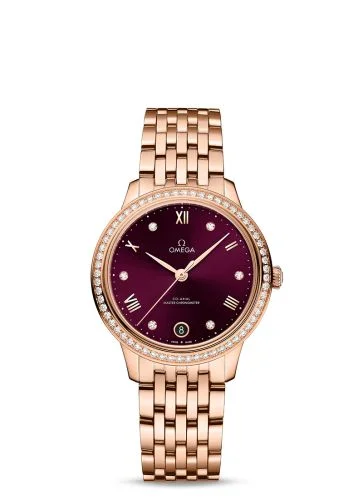 Omega - 434.55.34.20.61.001 De Ville Master Chronometer 34 Sedna Gold - Diamond / Burgundy - Diamond / Bracelet