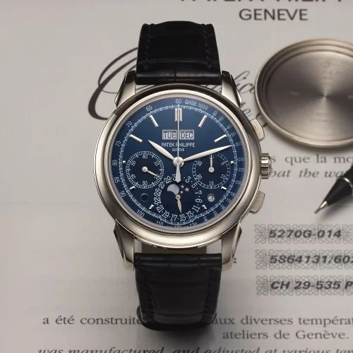 Patek Philippe Patek Philippe - 5270G-014 Perpetual Calendar Chronograph 5270 White Gold / Blue Double Chin