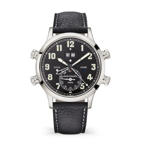 Patek Philippe - 5520P-001 Calatrava Pilot Travel Time Alarm 5520 Platinum / Black