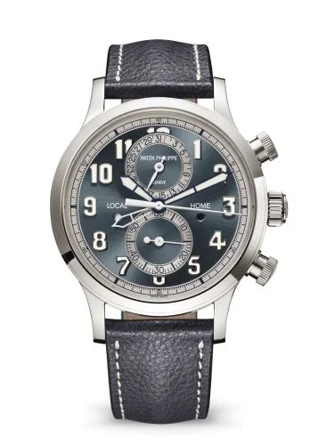 Patek Philippe Calatrava Pilot Travel Time Chronograph White Gold / Grey