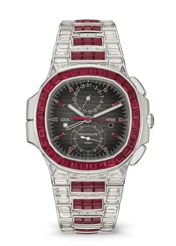 Patek Philippe Nautilus Travel Time White Gold - Ruby / Grey