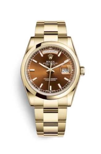 Rolex - 118208-0343 Day-Date 36 Yellow Gold Domed / Oyster / Cognac
