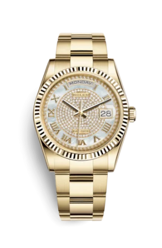 Rolex - 118238-0386 Day-Date 36 Yellow Gold Fluted  / Oyster Diamond / Paved Roman