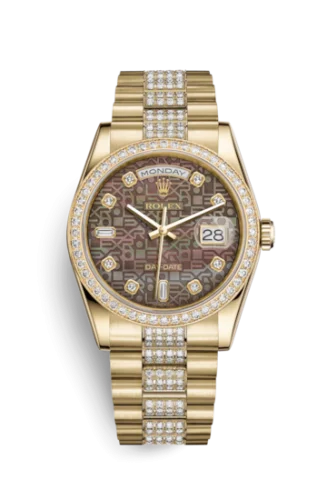 Rolex - 118348-0066 Day-Date 36 Yellow Gold Diamonds / President / Black MOP Computer