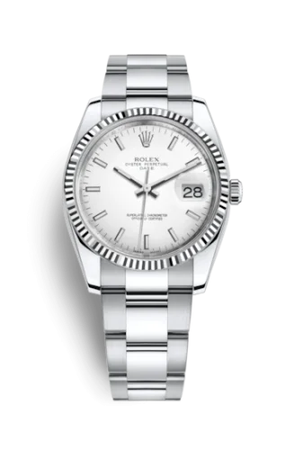 Rolex - 115234-0003 Oyster Perpetual Date 34 Stainless Steel Fluted / Oyster / White