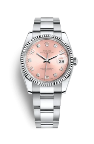 Rolex - 115234-0009 Oyster Perpetual Date 34 Stainless Steel Fluted / Oyster / Pink Arabic