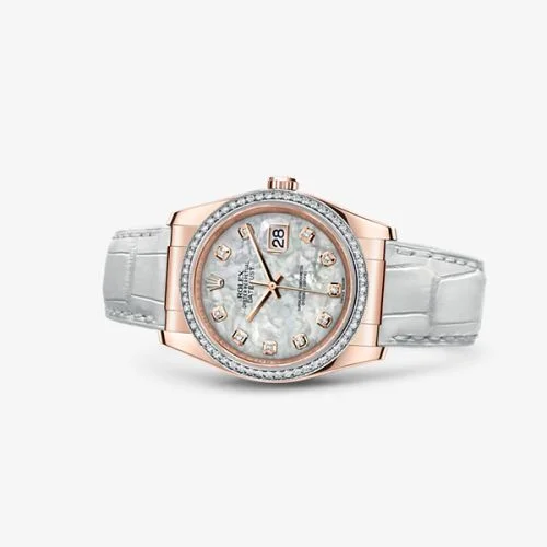 Rolex - 116185-0003 Datejust 36 Everose Strap White Mother of Pearl Diamonds