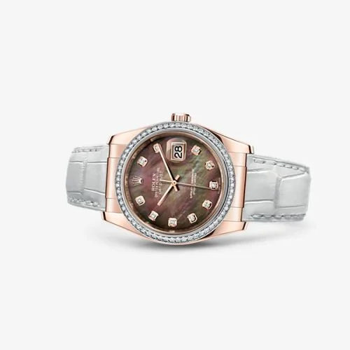 Rolex - 116185-0004 Datejust 36 Everose Strap Black Mother of Pearl Diamonds