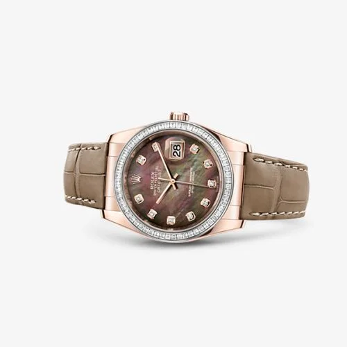Rolex - 116185bbr-0008 Datejust 36 Everose Strap Black Mother of Pearl Diamonds