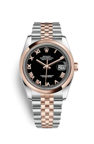 Rolex - 116201-0073 Datejust 36 Rolesor Everose Domed / Jubilee / Black Roman