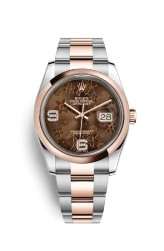 Rolex - 116201-0105 Datejust 36 Rolesor Everose Domed / Oyster / Chocolate Floral