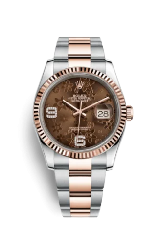 Rolex - 116231-0106 Datejust 36 Rolesor Everose Fluted / Oyster / Chocolate Floral