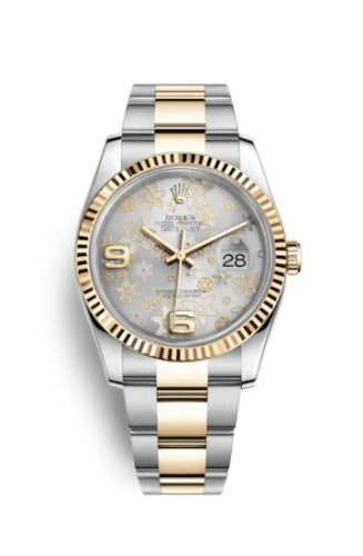 Rolex - 116233-0182 Datejust 36 Rolesor Yellow Fluted / Oyster / Silver Floral