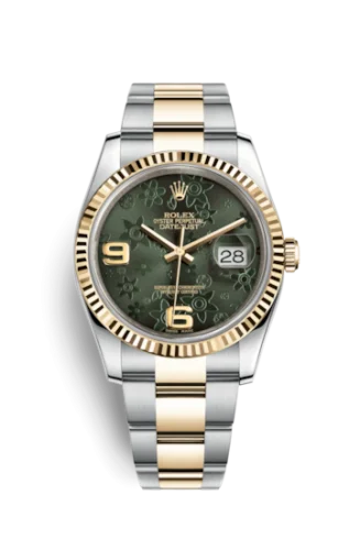 Rolex - 116233-0183 Datejust 36 Rolesor Yellow Fluted / Oyster / Green Floral