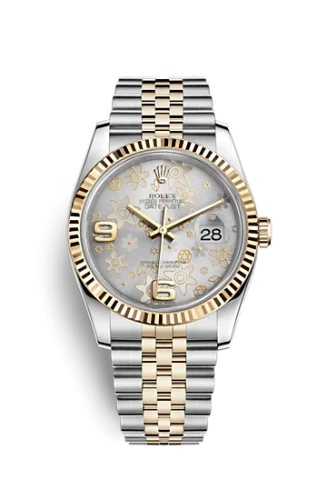 Rolex - 116233-0215 Datejust 36 Rolesor Yellow Fluted / Jubilee / Silver Floral