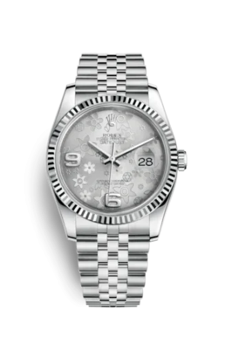 Rolex - 116234-0118 Datejust 36 Stainless Steel Fluted / Jubilee / Silver Floral