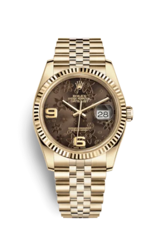 Rolex - 116238-0081 Datejust 36 Yellow Gold Fluted / Jubilee / Chocolate Floral