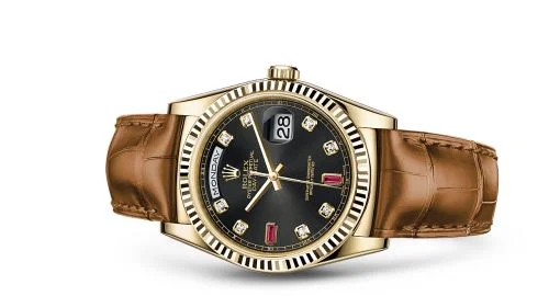 Rolex - 118138-0020 Day-Date 36 Yellow Gold / Strap / Black Diamond Rubies