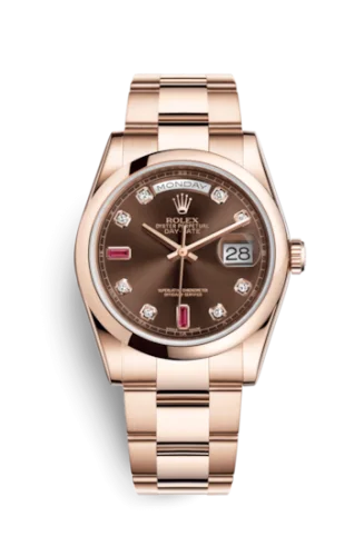 Rolex - 118205f-0107 Day-Date 36 Everose Domed / Oyster / Chocolate Diamonds Rubies