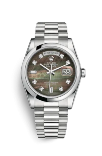 Rolex - 118206-0043 Day-Date 36 Platinum Domed / President / Black MOP