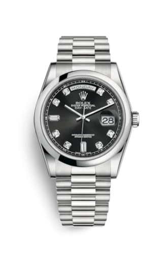 Rolex - 118206-0044 Day-Date 36 Platinum Domed / President / Black Diamond