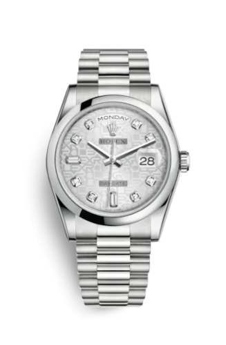 Rolex - 118206-0048 Day-Date 36 Platinum Domed / President / Silver Computer