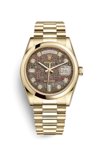 Rolex - 118208-0084 Day-Date 36 Yellow Gold Domed / President/ Black MOP Computer