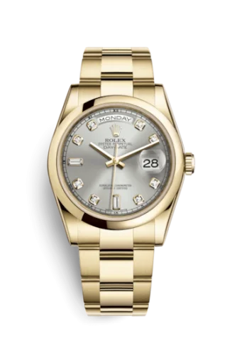 Rolex - 118208-0096 Day-Date 36 Yellow Gold Domed / Oyster / Silver Diamonds