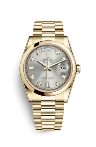 Rolex - 118208-0108 Day-Date 36 Yellow Gold Domed / President / Silver Diamonds