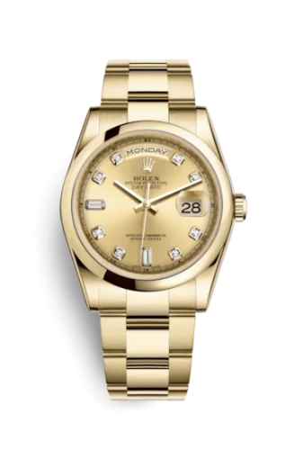 Rolex - 118208-0115 Day-Date 36 Yellow Gold Domed / Oyster / Champagne Diamond